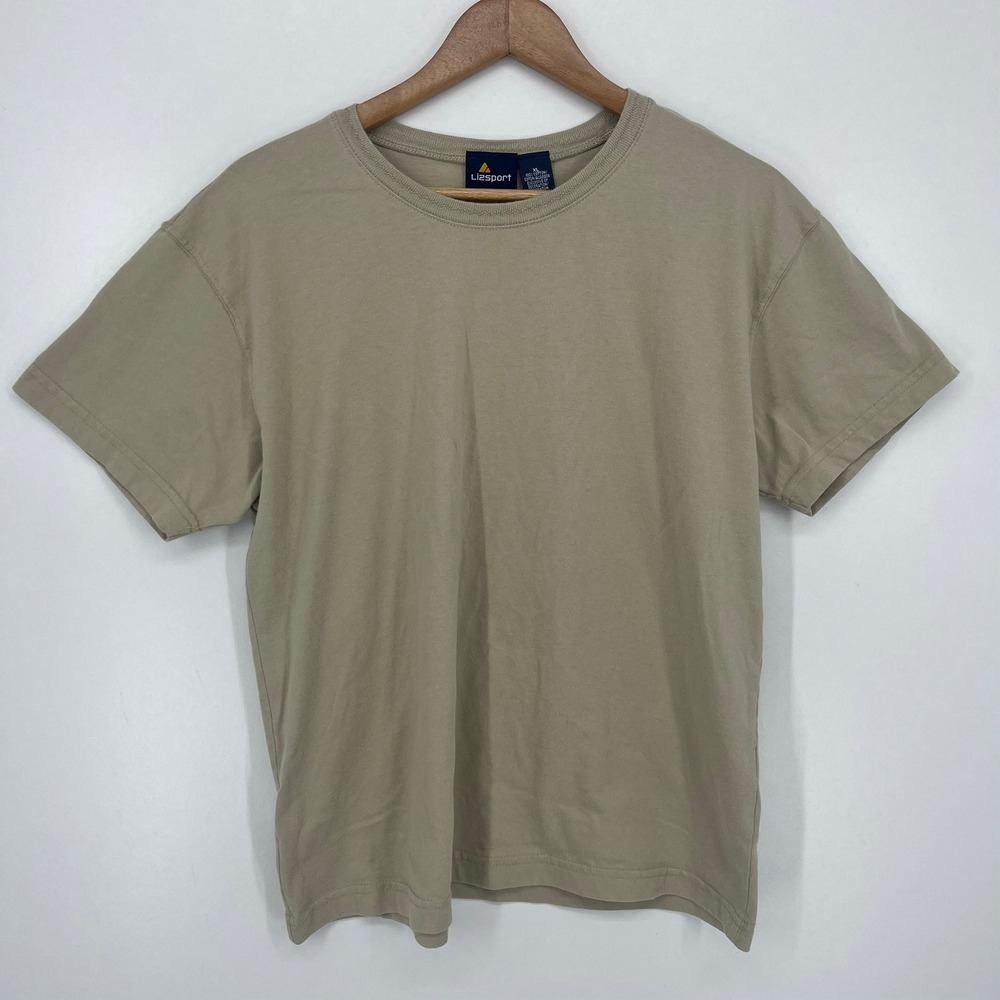 Lizsport Women XL Khaki Tan 100% Cotton Short Sleeve Crewneck T-Shirt Basic Tee